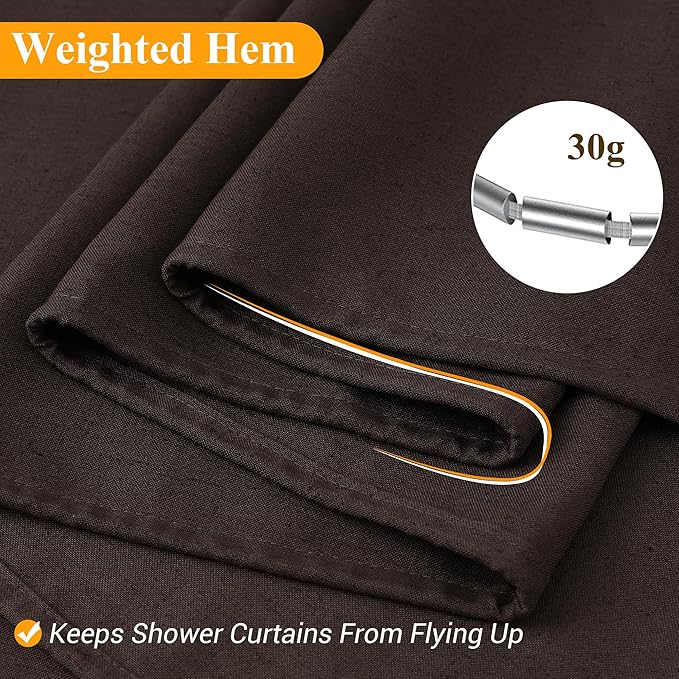 Naturoom Chocolate Brown 54 Inch Shower Curtain - Stall Narrow Half Linen Ultra Thick Fabric Shower Curtain Set with Hooks, Boho Farmhouse Rustic RV Camper Bath Curtains for Bathroom, 54x78