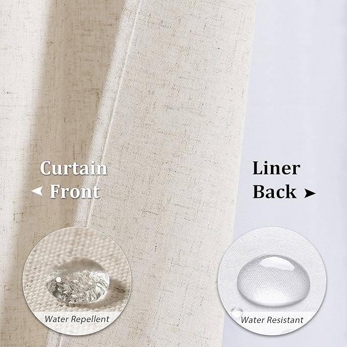 Naturoom Beige Linen Shower Curtain with Snap in Liner Set Rustic Farmhouse Shower Curtains for Bathroom 200GSM Textured Cream Burlap Cloth Double Bath Curtains with See Through Top Window 72x72