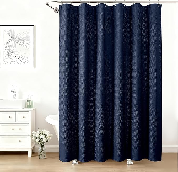 Aiyufeng Shower Curtains for Bathroom，Dot Like Embossed Textured Water Repellent Fabric Large Bath Curtain，Hotel Luxury Quality & Soft Cloth，Machine Washable，72Wx60L，Navy Blue