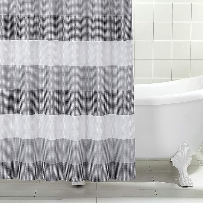 Dainty Home Waffle Weave Waterproof Shower Curtains, Grey 70" x 72", Bath Curtains, Shower Curtain Waterproof Fabric with 12 Roller Ball Hooks