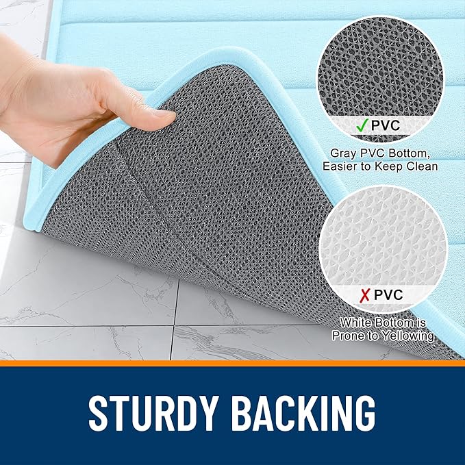 OLANLY Memory Foam Bath Mat 30x20, Super Soft Absorbent Bathroom Rugs, Quick Dry, Machine Washable Shower Floor Rugs, Bathmat Carpet, Bathroom Home Decor Accessories, Sky Blue