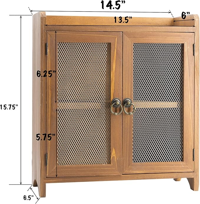 COLLECTIVE HOME - 2 Tiered Storage Cabinet, Countertop Cabinet, Wood Organizer for Kitchen Living Room Bedroom Bathroom Office with Magnetic Door, 15.75 x 14.5 x 6.5, Brown, 01