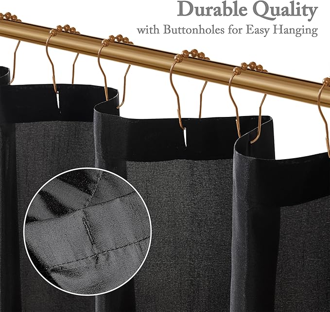 Madison Park Laurel Semi-Sheer Black Shower Curtain – Lightweight Faux Silk Fabric, 72x72 in, Light Filtering, Modern Style Bathroom Curtain Textured Tufting Detail Modern Mid-Century Bathroom Decor