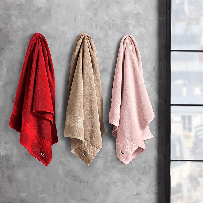 Lacoste Heritage 100% Supima Cotton Bath Sheet, Light Pink, 35" x 70" – Highly Absorbent & Quick Drying, Premium Super Soft Bath Towel, Bathroom Essential, Gift for All Occasions, Machine Washable