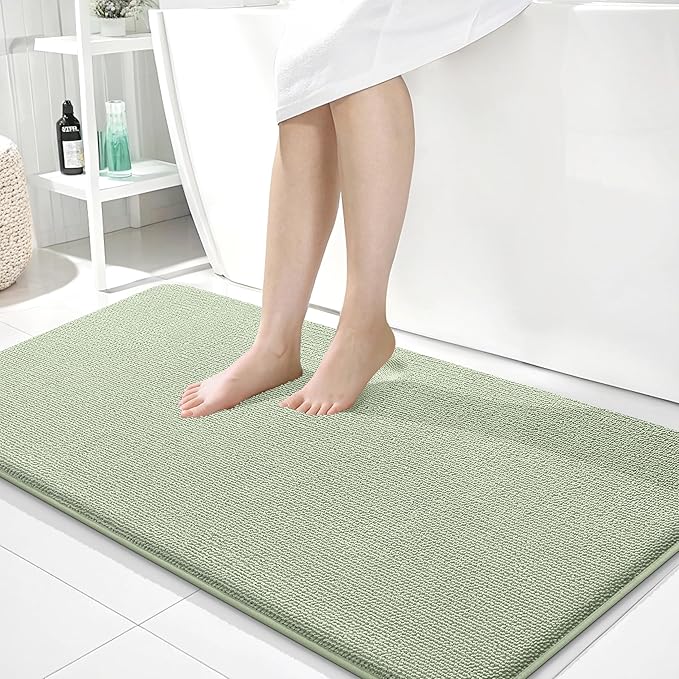 OLANLY Thick Memory Foam Bath Mat Rug 45x27, Extra Soft Absorbent Bathroom Rug, Quick Dry Bath Mats, Non-Slip, Machine Washable Carpet for Bathroom, Tub and Shower, Home Decor Accessories, Sage Green