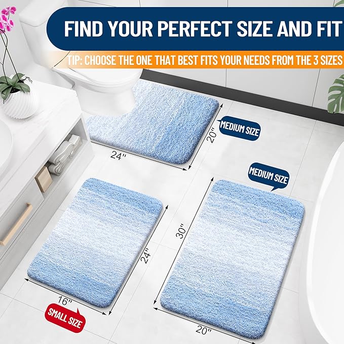 OLANLY Bathroom Rugs Mat 40x24, Extra Soft Absorbent Microfiber Bath Rugs, Rubber Backing, Quick Dry, Machine Washable Bath Mats for Bathroom Floor, Tub and Shower, Home Decor Accessories, Light Blue
