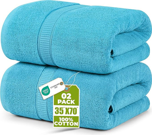 Utopia Towels Luxurious Jumbo Bath Sheet 2 Piece, 600 GSM, 35 by 70 Inches, 100% Ring Spun Cotton, Highly Absorbent and Quick Dry Extra Large Bath Towel, Super Soft Towel, Turquoise