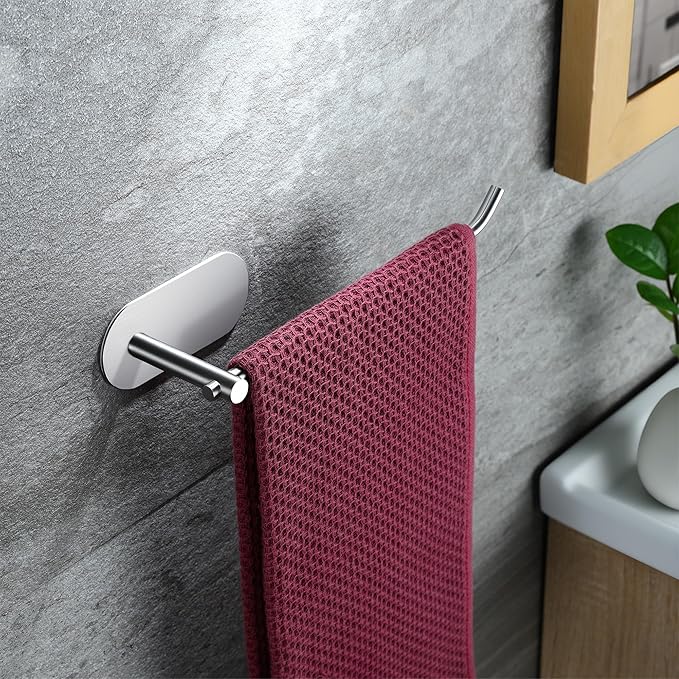 ZUNTO 2-Pack Self-Adhesive Hand Towel Holder for Bathroom, 9in Strong Adhesive Towel Rack Stick on Wall, No Drilling Towel Rings Set, Modern Brushed Stainless Steel