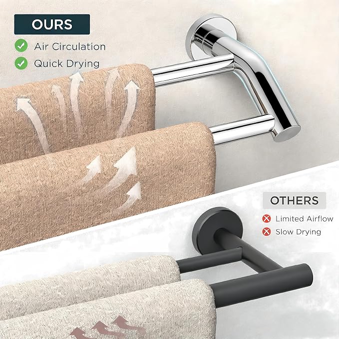 FORIOUS Double Towel Bar 24", Heavy Duty SUS304 Stainless Steel Dual Towel Racks for Bathroom Wall Mount, Space Saving Towel Rod Towel Holder Rail, Chrome