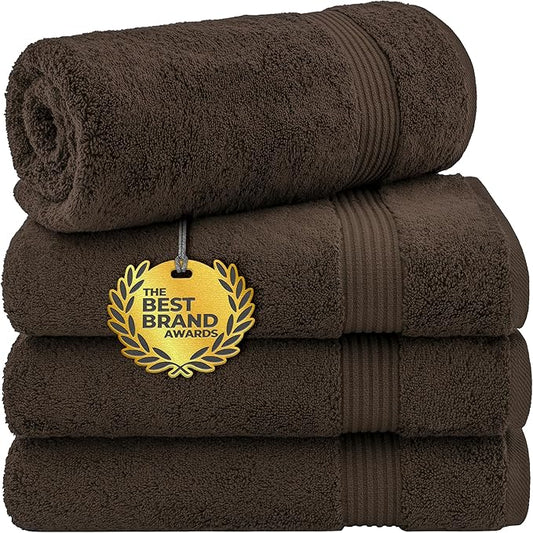 Cotton Paradise 4 Piece Turkish Bath Towels for Bathroom, 100% Cotton Extra Large Soft Plush Towels Bathroom Set, Brown