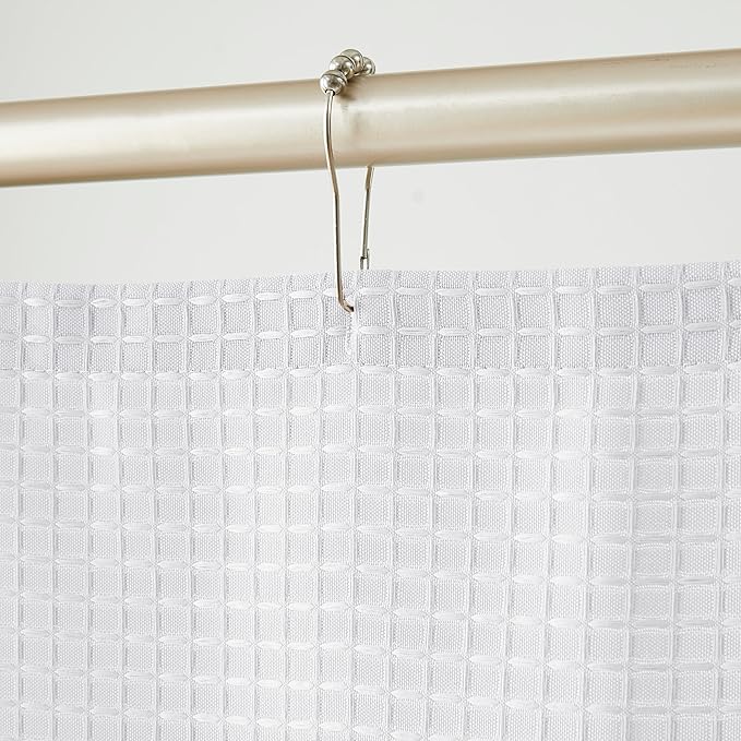 Luxury Waffle Weave Shower Curtain Elegant Hotel Style Fabric for Bathroom, Water Repellent, Machine Washable White Waffle