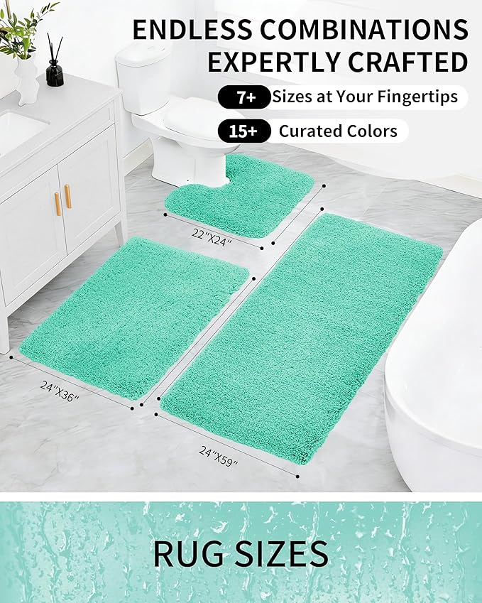 Bathroom Rugs Non Slip Washable 32x20, Ultra Thick Soft Microfiber Absorbent Bath Mats, High Density Foam Latex Non Slip Backing Bath Rugs, Fluffy Floor Carpet for Tub&Shower, SpaBlue