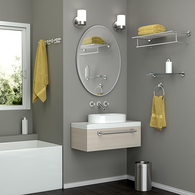 Gatco 4641 Glam 18" Towel Bar, Satin Nickel | Wall Mounted Towel Holder For Bathroom