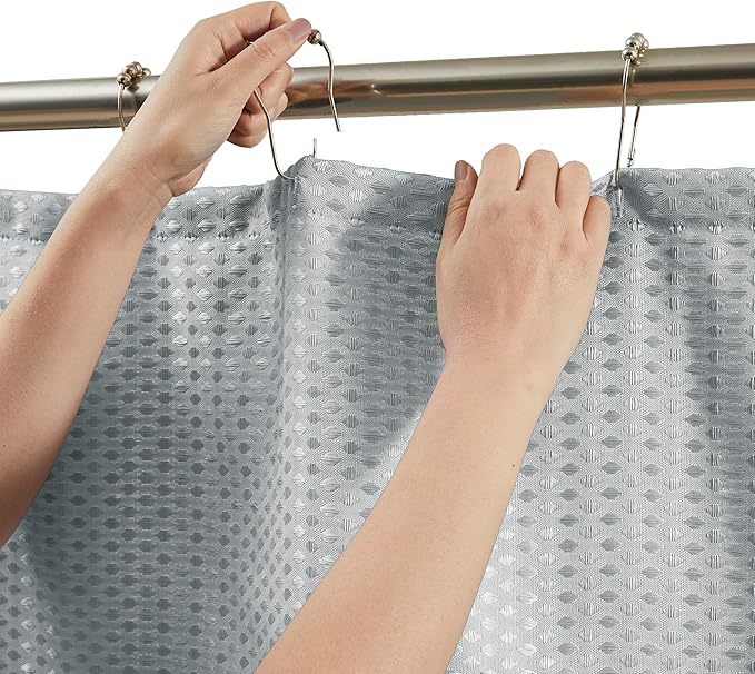 Luxury Dobby Weave Shower Curtain Elegant Hotel Style Fabric for Bathroom, Water Repellent, Machine Washable Light Grey Dobby