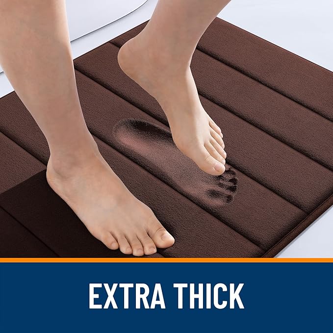 OLANLY Memory Foam Bath Mat 70x46, Super Soft Absorbent Bathroom Rugs, Quick Dry, Machine Washable Shower Floor Rugs, Bathmat Carpet, Bathroom Home Decor Accessories, Brown