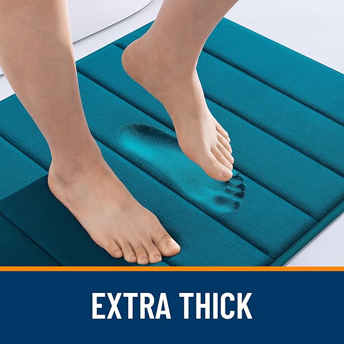 OLANLY Memory Foam Bath Mat 70x46, Super Soft Absorbent Bathroom Rugs, Quick Dry, Machine Washable Shower Floor Rugs, Bathmat Carpet, Bathroom Home Decor Accessories, Peacock Blue