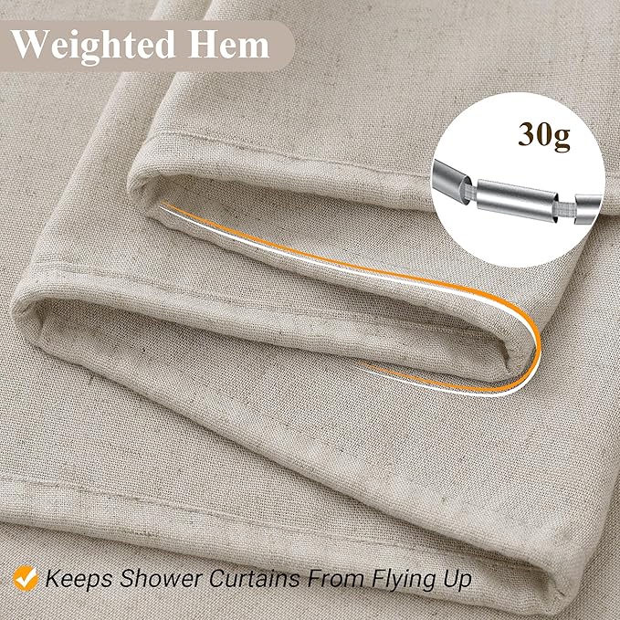Naturoom 36 Inch Shower Curtain - Stall Narrow Half Green Linen Ultra Thick Fabric Shower Curtain Set with Hooks, Boho Farmhouse Rustic RV Camper Bath Curtains for Bathroom, Apricot, 36x72