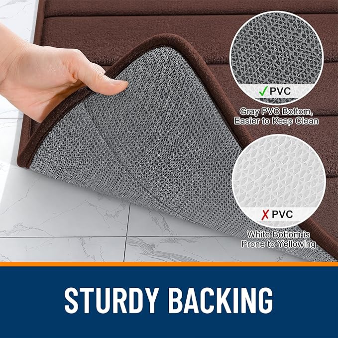 OLANLY Memory Foam Toilet Rugs U Shaped 24x20, Super Soft Absorbent Contour Bath Rugs, Quick Dry, Machine Washable Toilet Mat, Bathmat Floor Carpet, Bathroom Home Decor Accessories, Brown