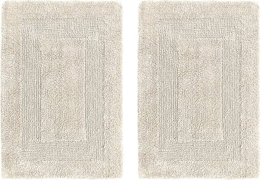 COTTON CRAFT Luxurious Bathmat Rug - Set of 2 Reversible Heavyweight Large Step Out Bath Mats for Bathroom Floor, Tub and Shower - Pure Cotton Soft Plush Absorbent Tufted Racetrack Mat - 20x30 - Linen