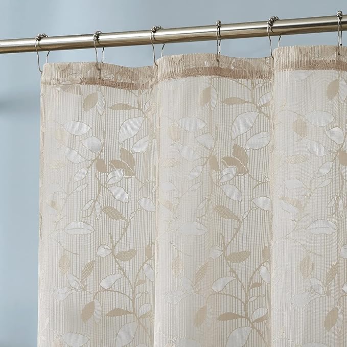 Warm Home Designs Linen Brown Lace Shower Curtain with Rustic Leaf Pattern. 72 x 72 Inch Modern Farmhouse Shower Decor. GR Linen 72"