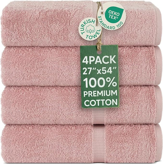 Chakir Turkish Linens | Hotel & Spa Quality 100% Cotton Premium Turkish Towels | Soft & Absorbent (4-Piece Bath Towels, Pink)