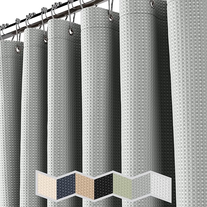 NEATERIZE Shower Curtain Grey - Hotel Style Grey Shower Curtains for Bathroom with Waffle Design, 72x84 Inches - Fabric Shower Curtain - Cortinas de Baño Elegantes
