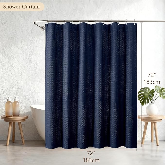Aiyufeng Navy Blue Shower Curtains for Bathroom，Dot Like Embossed Textured Waterproof Soft Polyester Cloth Shower Curtain，Hotel Spa Machine Washable，72Wx72L