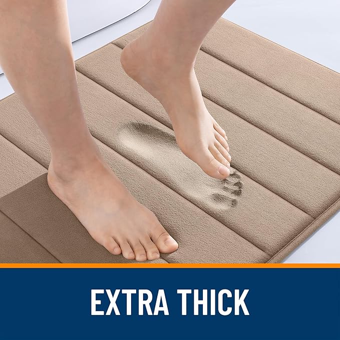 OLANLY Memory Foam Bath Mat 70x46, Super Soft Absorbent Bathroom Rugs, Quick Dry, Machine Washable Shower Floor Rugs, Bathmat Carpet, Bathroom Home Decor Accessories, Tan