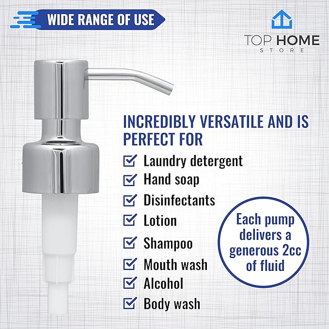 Stainless Steel Soap and Lotion Dispenser Pumps, Replacement for Your Bottles (Chrome, 2 Pack)