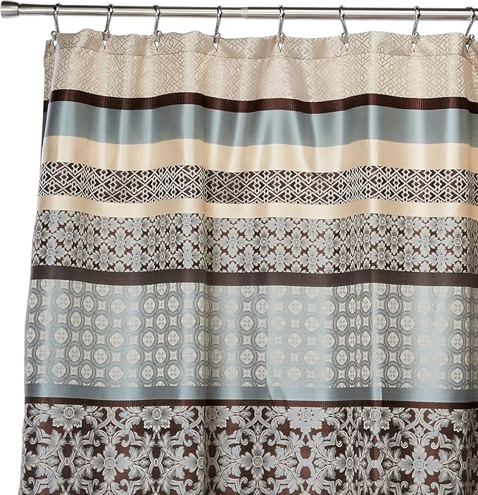Princeton Geometric Jacquard Fabric Shower Curtain, Transitional Shower Curtains for Bathroom, 72 X 72, Blue