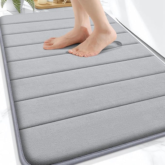 OLANLY Memory Foam Bath Mat 34x21, Super Soft Absorbent Bathroom Rugs, Quick Dry, Machine Washable Shower Floor Rugs, Bathmat Carpet, Bathroom Home Decor Accessories, Grey