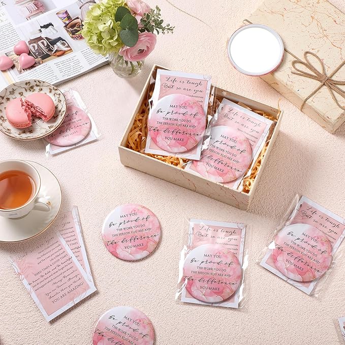 Cinnvoice 25 Sets Pink Inspirational Mini Compact Mirror Bulk for Women Small Portable Round Purse Mirrors Employee Appreciation Gift for Graduation Party Favors Coworker Nurse (May You)