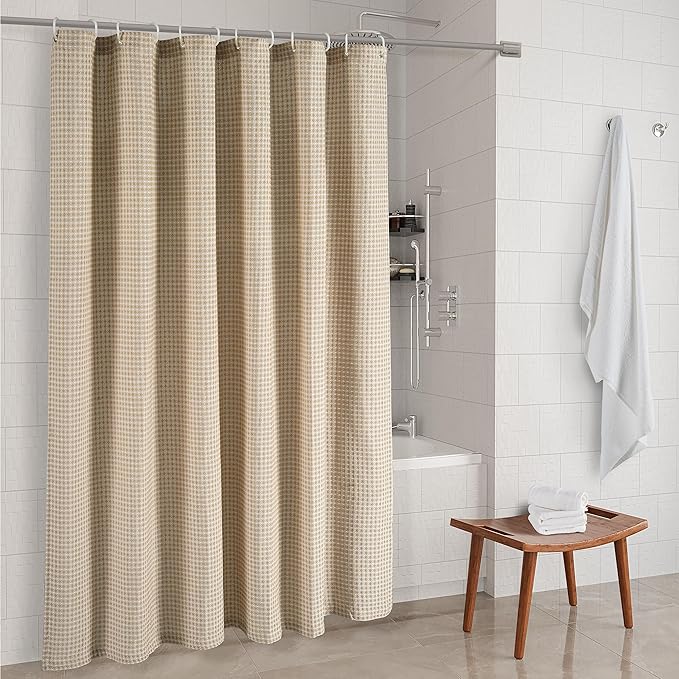 LANE LINEN Luxury Shower Curtain - 72 x 72 inches - Heavyweight Waffle Weave Fabric - Stable Hanging Design, Water Repellent & Quick Dry - Machine Washable & Header with Metal Grommets - Beige