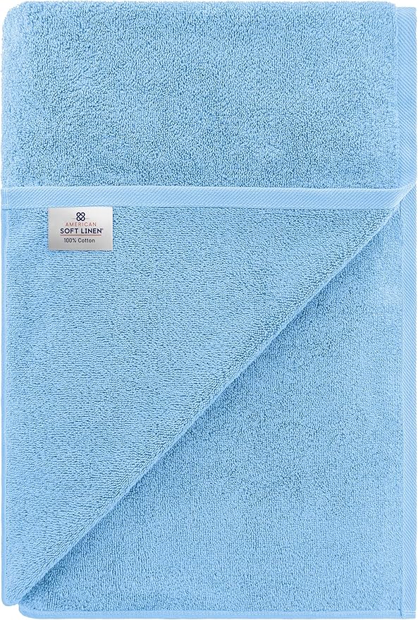American Soft Linen 100% Cotton 600 GSM Turkish 40x80 Oversized Bath Towel Sheet, Extra Large Adult Towels for Bathroom, Sky Blue Bath Sheet