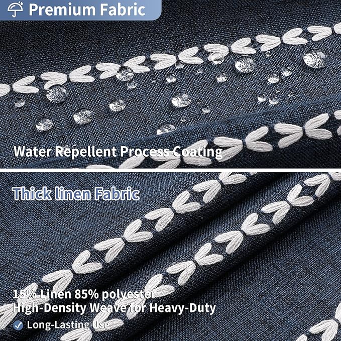 MitoVilla Boho Extra Long Shower Curtain 72 x 84, Navy Modern Farmhouse 84 inch XL Polyester Linen Texture Tassel Fabric Shower Curtain Set with Hooks for Cottagecore Country Bathroom Decor,Navy