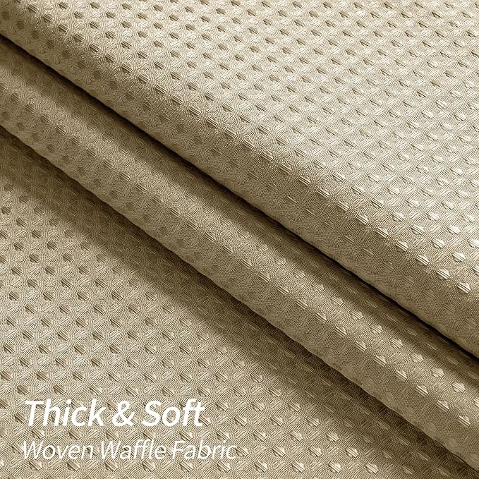 MitoVilla Beige Waffle Shower Curtain for Fall Rustic Bathroom Decor, Tan Brown Waffle Weave Fabric Shower Curtains, Taupe Vintage Luxury Weighted Bathroom Shower Curtain, 72 x 72