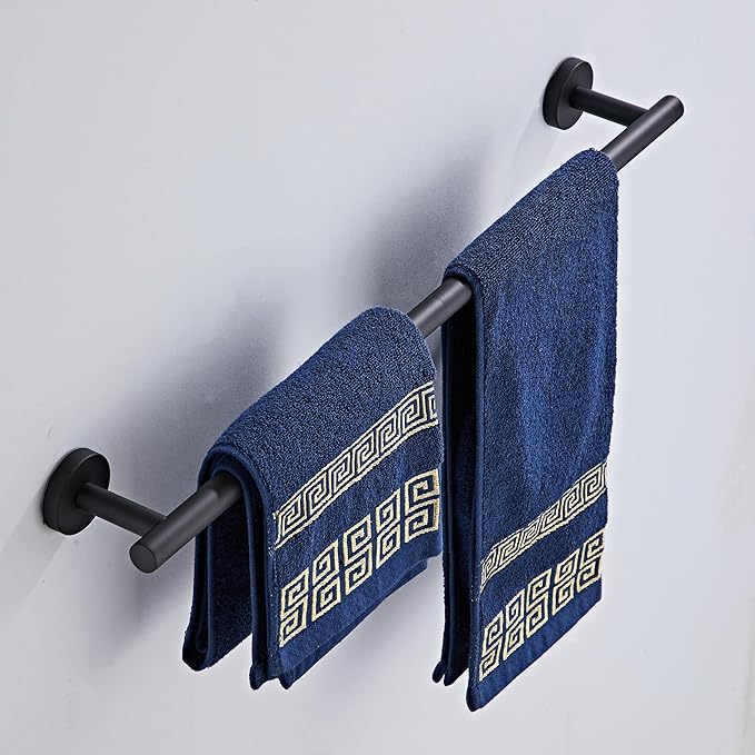 Bathroom Towel Bar, 24-Inch Towel Rack for Bathroom Wall Mounted, Matte Black Thicken SUS304 Stainless Steel Towel Rod Modern Home Decor(Total Length 26-Inch)