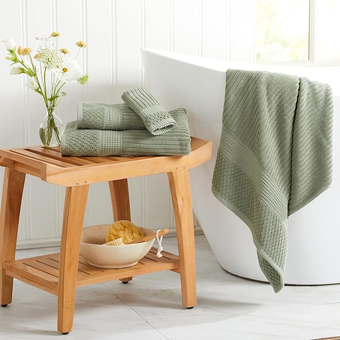 Springtree Home 100% Cotton Towel Set 6 Piece Set | Super Soft & Absorbent Quick-Dry 2 Bath Towels 2 Hand Towels & 2 Washcloths |Textured and Durable Cotton | Krista Collection (Lily Pad Green)