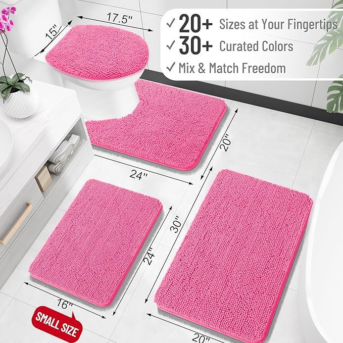 OLANLY Bathroom Rugs 59x35, Extra Soft Absorbent Chenille Bath Rugs, Rubber Backing Quick Dry, Machine Washable Bath Mats for Bathroom Floor, Tub and Shower, Home Decor Accessories, Hot Pink