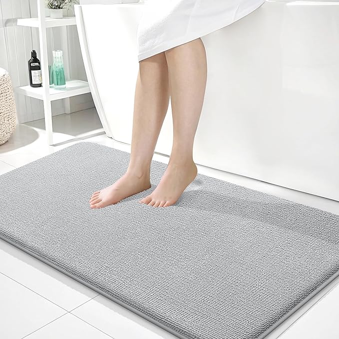 OLANLY Thick Memory Foam Bath Mat Rug 45x27, Extra Soft Absorbent Bathroom Rug, Quick Dry Bath Mats, Non-Slip, Machine Washable Carpet for Bathroom, Tub and Shower, Home Decor Accessories, Light Grey