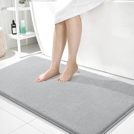 OLANLY Thick Memory Foam Bath Mat Rug 40x24, Extra Soft Absorbent Bathroom Rug, Quick Dry Bath Mats, Non-Slip, Machine Washable Carpet for Bathroom, Tub and Shower, Home Decor Accessories, Light Grey