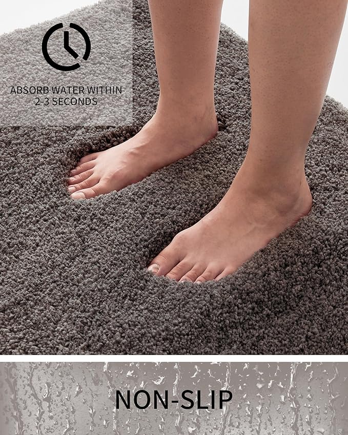 Toilet Rugs U-Shaped Mat 24x22, Contour Bathroom Mat - Ultra Soft & Absorbent Microfiber, Quick-Dry, Machine Washable with High Density Foam Latex Non Slip Backing, Dark Grey