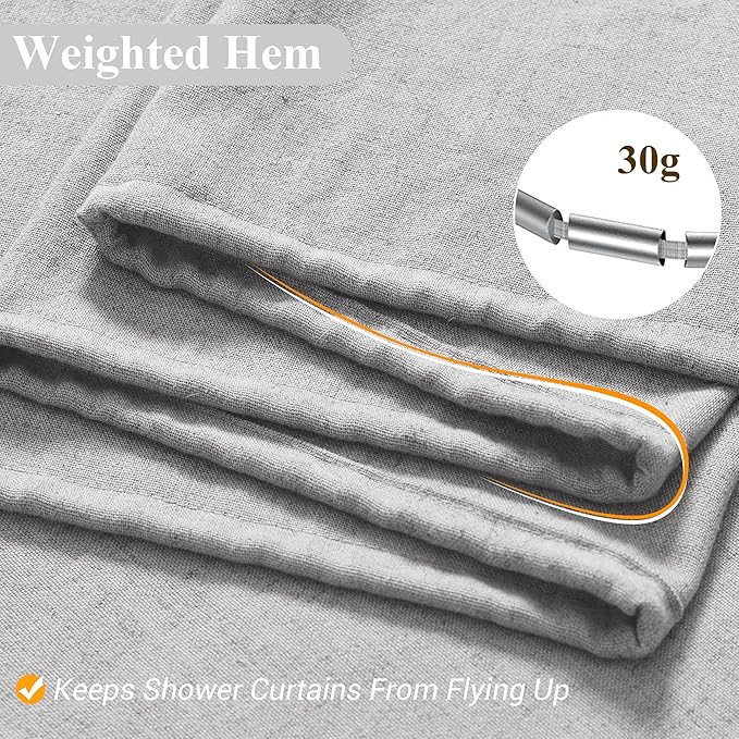 Naturoom Light Grey Linen Shower Curtain, Cloth Textured Fabric Shower Curtain Set with Hooks, Simple Elegant Modern Farmhouse Country Ultra Thick Bath Curtains for Bathroom,Water Repellent,72x78