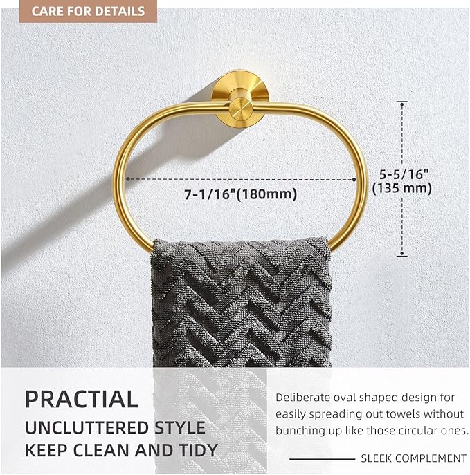Angle Simple Towel Ring Brushed Dark Gold, SUS 304 Stainless Steel Swivel Hand Towel Holder for Bathroom Wall Mount