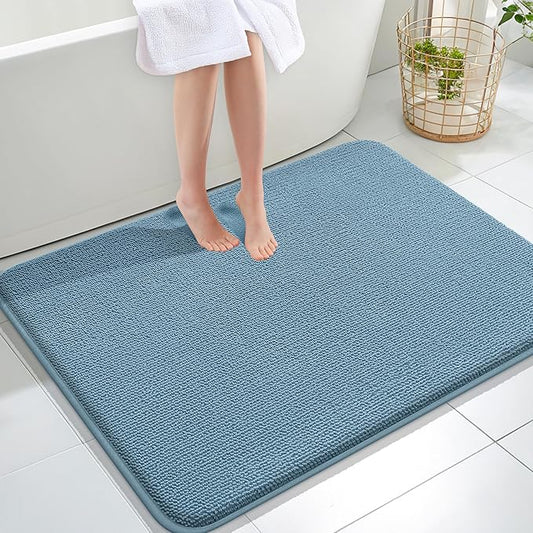 OLANLY Thick Memory Foam Bath Mat Rug 40x32, Extra Soft Absorbent Bathroom Rug, Quick Dry Bath Mats, Non-Slip, Machine Washable Carpet for Bathroom, Tub and Shower, Home Decor Accessories, Airy Blue
