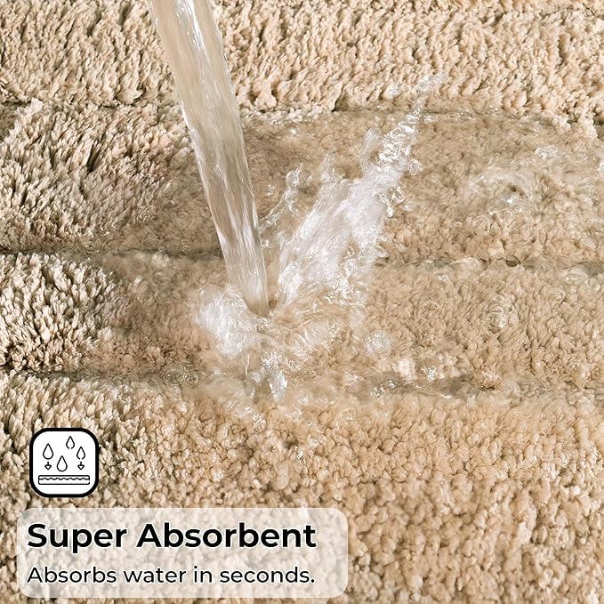 GRANNY SAYS Bathroom Toilet Rugs U Shaped, Bath Mats for Bathroom, Bath Rugs Non Slip Washable, Absorbent Microfiber Toilet Mat, Soft Plush Shaggy Bath Carpet, 20" x 24", Khaki