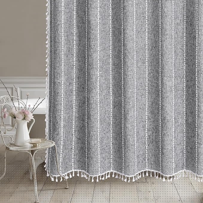 MitoVilla Dark Grey Boho Small Stall Shower Curtain Set 36 x 72, Half Size Narrow Polyester Linen Fabric Shower Curtains for Farmhouse Bathroom Decor, Charcoal Grey