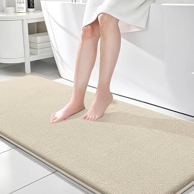 OLANLY Thick Memory Foam Bath Mat Rug 70x24, Extra Soft Absorbent Bathroom Rug, Quick Dry Bath Mats, Non-Slip, Machine Washable Carpet for Bathroom, Tub and Shower, Home Decor Accessories, Sand