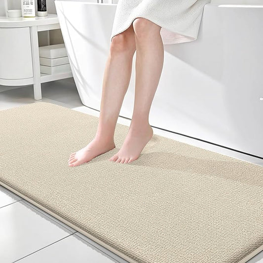 OLANLY Thick Memory Foam Bath Mat Rug 70x24, Extra Soft Absorbent Bathroom Rug, Quick Dry Bath Mats, Non-Slip, Machine Washable Carpet for Bathroom, Tub and Shower, Home Decor Accessories, Sand