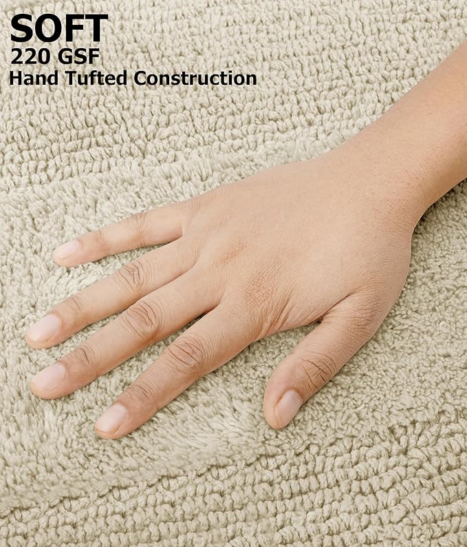 COTTON CRAFT Luxurious Bathmat Rug - Set of 2 Reversible Heavyweight Large Step Out Bath Mats for Bathroom Floor, Tub and Shower - Pure Cotton Soft Plush Absorbent Tufted Racetrack Mat - 20x30 - Linen